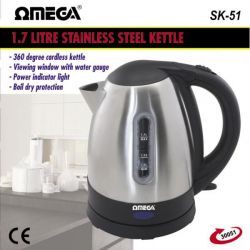 Omega Stainless Steel Kettle 1.7 Litre 30051