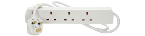 Mercury 430.002 1.0m Home Essentials UK 4 Gang Mains Extension Leads - White