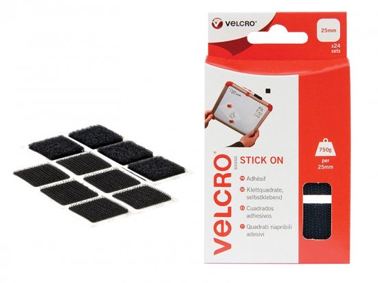 Velcro Brand Stick On Squares 25mm Black (Pack of 24)