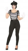 Adult Womens Mime Artist Costume French Street Circus Fancy Dress Outfit