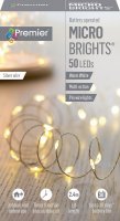 Premier Decorations MicroBrights Battery Operated Multi-Action Lights with Timer 50 LED on Silver Wire - Warm White