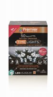 Premier Decorations Timelights Battery Operated Multi-Action 50 LED with Green Cable - White