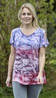 Tie dye short sleeved - open shoulder top - pink / purple