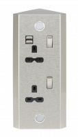 Knightsbridge 13A 2G Vertical Switched Socket with Dual USB Charger (2.4A) - Stainless Steel with black insert (SKR001A)