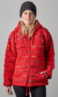 hooded jacket - soft wool and recycled silk - Red