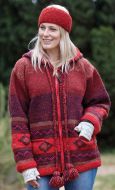 Hand knit - pixie hooded jacket - Reds