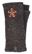 Fleece Lined - Wristwarmers - Sparkle Felt Flower - Marl Brown