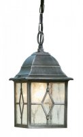 Searchlight Genoa Outdoor Pendant, Black Silver, Leaded Glass