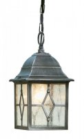 Searchlight Genoa - 1Lt Outdoor Pendant,  Black Silver, Leaded Glass