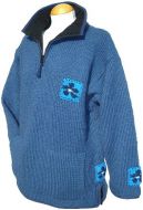 Hand knit - patch pullon - blue