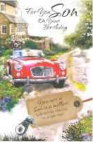 Birthday Card - Son - Red Classic Sports Car