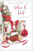 Christmas Card - Mum & Dad - Xmas Cake - Glitter - Out of the Blue