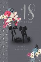 18th Birthday Card - Female - Shoes Flowers - Kingfisher