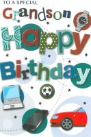 Birthday Card - Special Grandson - Car Football Computer