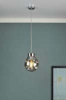 Dar Quinn Pendant Polished Chrome & Smoked Glass