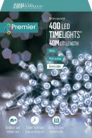 Premier Decorations Timelights Battery Operated Multi-Action 400 LED with Green Cable - White