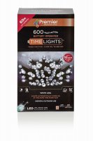 Premier Decorations Timelights Battery Operated Multi-Action 600 LED with Green Cable - White