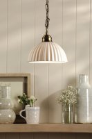 Laura Ashley Durford Pendant Matt Antique Brass and White Ceramic