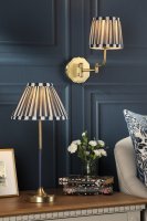 Laura Ashley Denwick Table Lamp Matt Antique Brass and Satin Blue with Shade
