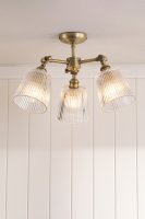 Laura Ashley Callaghan 3 Light Semi-Flush Matt Antique Brass and Ribbed Glass