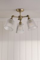 Laura Ashley Callaghan 3 Light Semi-Flush Matt Antique Brass and Ribbed Glass
