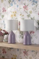 Laura Ashley Penny Table Lamp Purple Ceramic and Polished Chrome with Shade (Twin Pack)