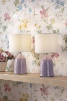 Laura Ashley Penny Table Lamp Purple Ceramic and Polished Chrome with Shade (Twin Pack)