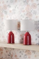 Laura Ashley Penny Table Lamp Red Ceramic and Polished Chrome with Shade (Twin Pack)