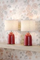 Laura Ashley Penny Table Lamp Red Ceramic and Polished Chrome with Shade (Twin Pack)