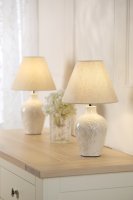 Laura Ashley Pussywillow Table Lamp Cream Ceramic and Polished Chrome with Shade (Twin Pack)