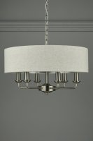 Laura Ashley Sorrento 6 Light Pendant Satin Nickel with Natural Shade