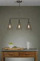 Laura Ashley Isaac 3lt Bar Pendant Satin Nickel Glass