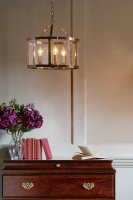 Laura Ashley Harrington 3lt Pendant Antique Brass Glass