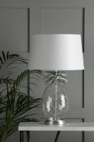 Laura Ashley Pineapple Table Lamp Clear Cut Glass & Brushed Chrome with Shade