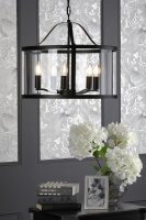 Laura Ashley Harrington 5 Light Pendant Matt Black and Glass