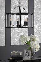 Laura Ashley Harrington 5 Light Pendant Matt Black and Glass