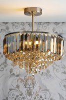 Laura Ashley Vienna 3 Light Semi-Flush Ceiling Light Champagne Crystal and Antique Brass