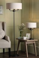 Laura Ashley Sorrento 3 Light Table Lamp Matt Black and Natural with Shade