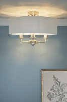 Laura Ashley Sorrento 3 Light Semi-Flush Satin Nickel and Natural with Shade