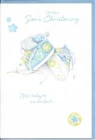 Christening Card - Your Son's Christening - Boy Blue Booties 