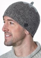 Hand knit pure wool - top notch beanie - marl brown/grey