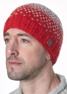 Pure Wool Graduated tick beanie - Red/grey