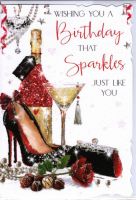 Birthday Card - Female Sparkles Champagne - Glitter Out of the Blue