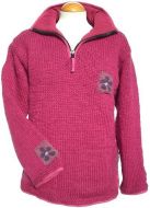Fleece lined - pure wool - pullon - patch - raspberry