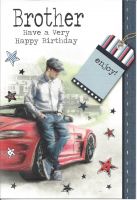 Birthday Card Brother - Red Sports Car - Enjoy