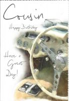 Birthday Card - Cousin - Classic Car Steering Wheel Sunglasses