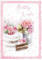 Birthday Card - Female - Birthday Wishes - Cake Roses - Glitter Out of the Blue