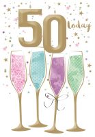 50th Birthday Card - Female - Champagne Glasses