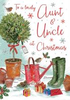 Christmas Card - Aunt & Uncle - Watering Can Wellies - Glittered - Regal 