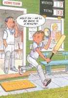 Birthday Card - Cricket He'll Be Back in A Minute - Adult Humour Rainbow Ling Design